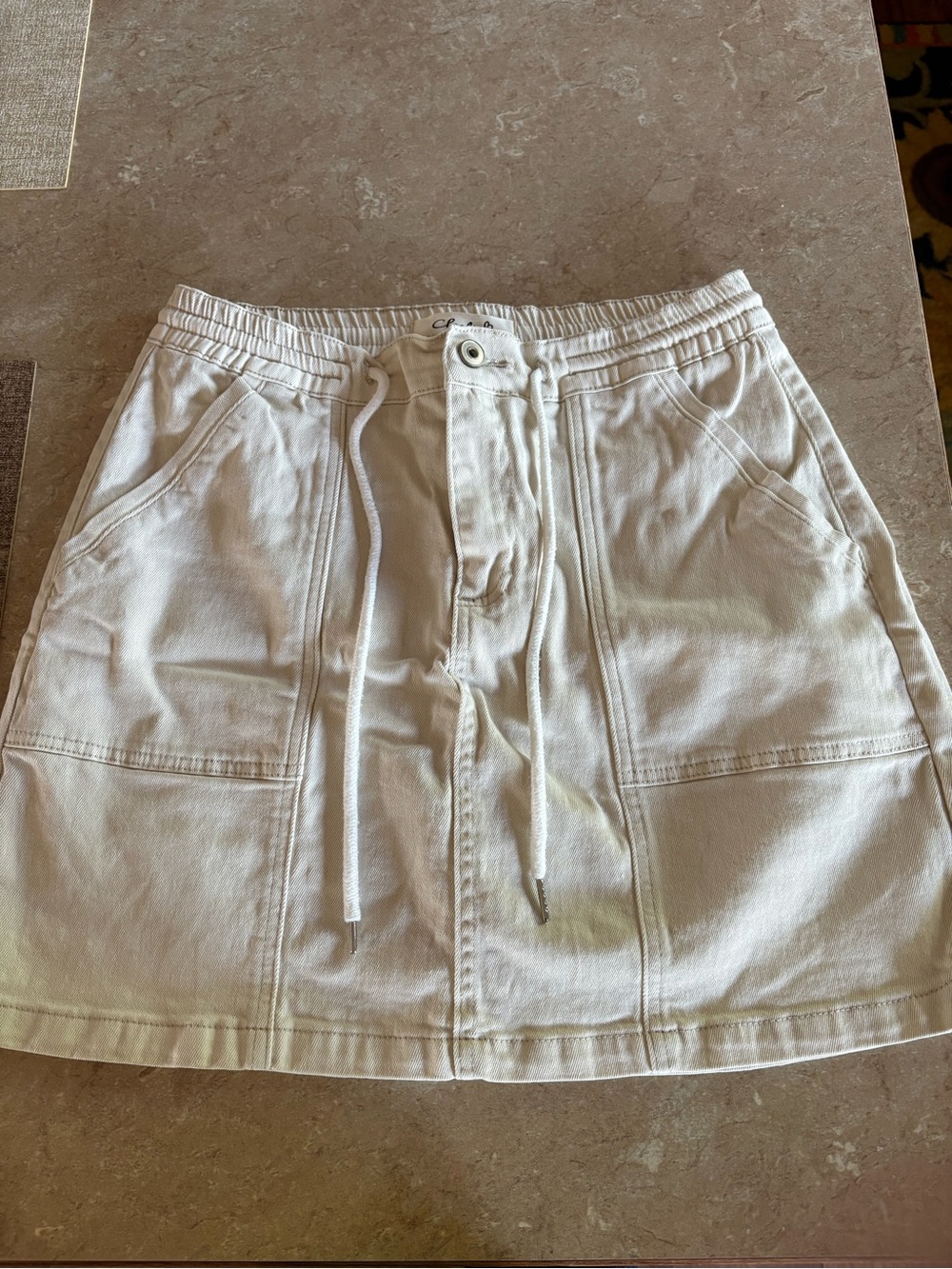 CHARLIE B Cream Drawstring Panel Mini Skirt